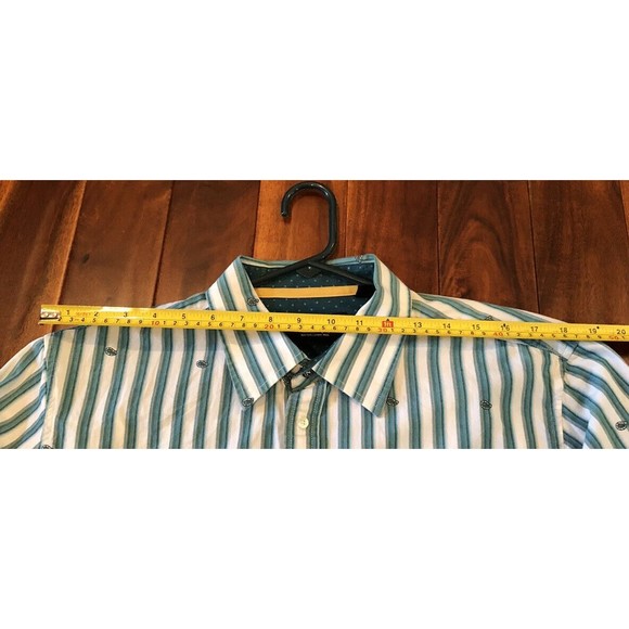 Nick (It) It Men's L Green Paisley Striped Long Sleeve Button Down Shirt - Picture 9 of 15